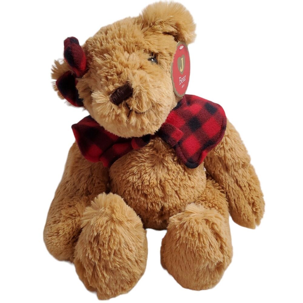 JoAnn J Bear Rosebud Plush Bear 11" Red Plaid Scarf Bow Christmas 2017
